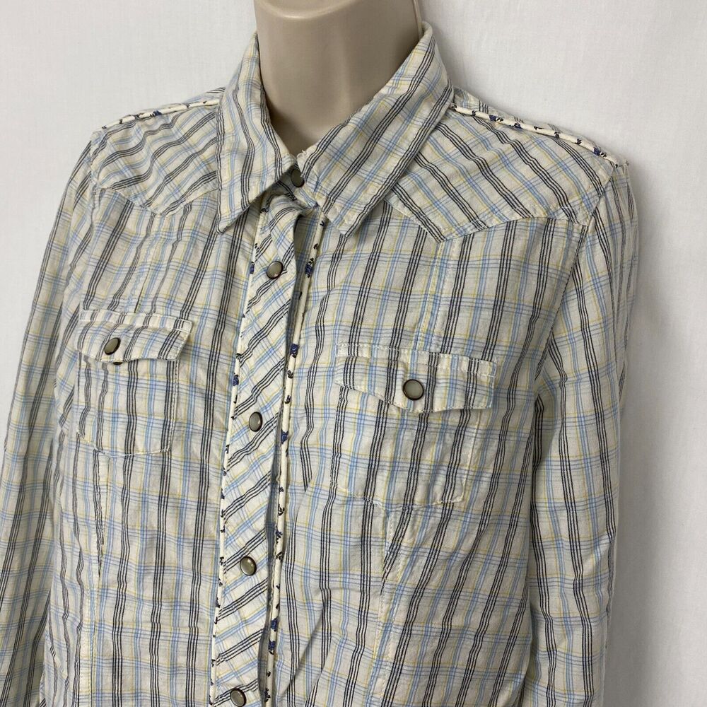 Carhartt Western Pearl Snap Shirt Womens Large Plaid Floral Trim Top WS024 LPW - Picture 2 of 11
